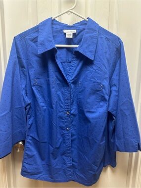 Rebecca Malone Men's Cobalt Blue Button-Down Shirt with Subtle Dot Pattern
